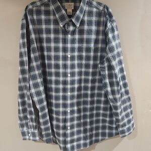 L.L. Bean Plaid Button Dress Shirt Size XXL Blue White Green